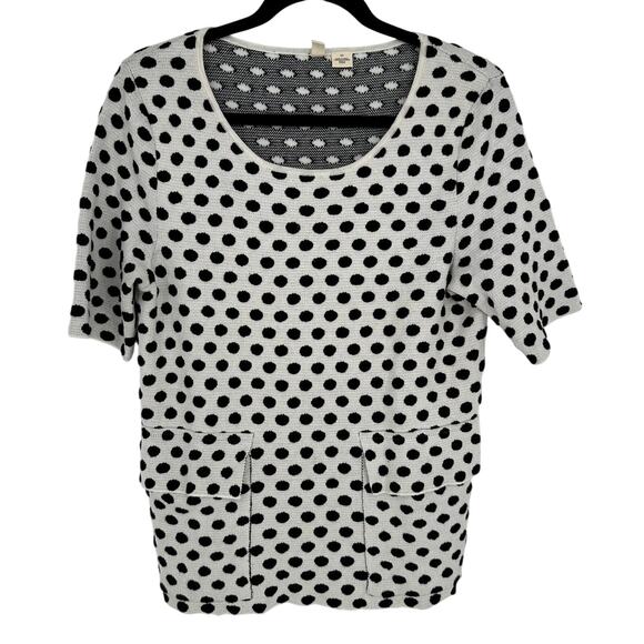 Anthropologie Moth Short Sleeve Sweater White Black Polka Dots Pockets Winter S - Picture 1 of 6